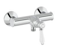 Jacob Delafon Louise - Mezclador de ducha de pared mecánico, diseño retro, mango cerámico, ahorro de agua, 21,5 x 16,70 x 17 cm, acabado cromado