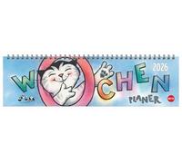 Jacob Wochenquerplaner 2026: Praktischer Tischquerkalender mit Spiralbindung und Katzen-Cartoons. Liebevoll illustrierter Tisch-Kalender für Katzenliebhaber.