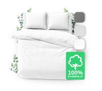 JACOBSON Juego de ropa de cama de 200 x 220 cm, 100 % algodón, funda nórdica de 200 x 220 cm y 2 fundas de almohada de 80 x 80 cm, percal de 3 piezas con cremallera (200 x 220 cm, color blanco, 3