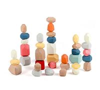 Jacootoys 36 Piezas Piedra Equilibrio apilable Coloridos Bloques construcción Madera Juguetes Juego Rocas para de 3 años niños niñas