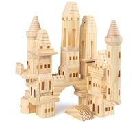 Jacootoys 75 Piezas Bloques Construcción Castillo de Madera Juego de Apilamiento Juguetes Educativos Montessori para Niños 3 4 5 6 7 8 Años o más