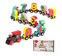Jacootoys Jacoboys 12pcs Juego de Tren con número de imán de Madera para niños, Coche con número de niño de 3 a 5 años, Regalo de Juguete Montessori para niños y niñas