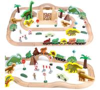 Jacootoys Juguete de dinosaurio para niños de 3 a 5 años, juego de tren de madera, compatible con las marcas populares, juego ideal para 3, 4, 5, 6, 7 y 8 años