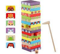Jacootoys Juguete de Torre de Bloques de Madera Animales 3 en 1, 54 Piezas Juego de Mesa Educativo para Niños Niñas