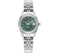 Jacques Du Manoir JWL02103 - Reloj de Pulsera para Mujer, Acero Inoxidable, 26,5 mm, Correa de Acero Inoxidable, Plata, 5 Bar, Esfera Verde, indicador de Fecha, Color Plateado