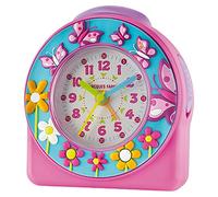 JACQUES FAREL ACW 69 - Reloj despertador para niña, 3D, mariposas, flores, rosa, turquesa, sin tic tac, analógico, repetición de alarma, cuarzo