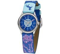 JACQUES FAREL HCC 338 - Reloj de pulsera para niños, diseño de caballo, estrellas, analógico, cuarzo, metal, piel sintética, color azul, azul, Correa