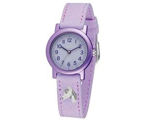 JACQUES FAREL Reloj de pulsera ecológico para niña con correa textil de algodón orgánico, analógico, cuarzo, lila, caballo, ORG 8820, Lila-púrpura, Correa