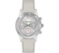 JACQUES LEMANS 1-2151 Reloj de mujer Venice 38 MM cronógrafo fecha con correa de cuero o correa de acero inoxidable, Correa de cuero/beige