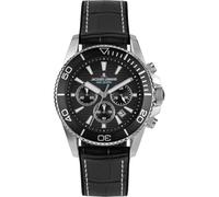 JACQUES LEMANS 1-2206 Liverpool Diver - Reloj para hombre con correa de silicona y superficie de piel o con correa de metal de 44 mm, cronógrafo de 20 ATM, Negro / Correa de Cuero, Correa