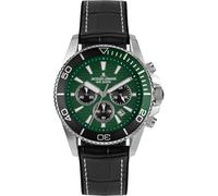 JACQUES LEMANS 1-2206 Liverpool Diver - Reloj para hombre con correa de silicona y superficie de piel o con correa de metal de 44 mm, cronógrafo de 20 ATM, Verde / Correa de Cuero, Correa