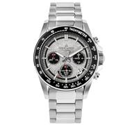 JACQUES LEMANS 50-10A Solar Chronograph Limited Edition - Reloj de pulsera para hombre (42 mm, cristal de zafiro, 10 ATM, correa de acero inoxidable, con correa de piel), color plateado