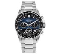 JACQUES LEMANS 50-10B - Reloj de pulsera solar para hombre, edición limitada, 42 mm, cristal de zafiro, 10 ATM, correa de acero inoxidable, color plateado con correa de piel