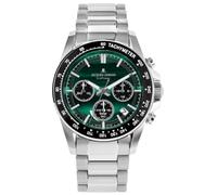 JACQUES LEMANS 50-10C - Reloj de pulsera solar para hombre, edición limitada, 42 mm, cristal de zafiro, 10 ATM, correa de acero inoxidable, color plateado con correa de piel