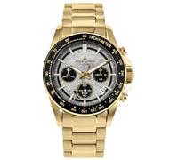 JACQUES LEMANS 50-10F - Reloj de pulsera solar para hombre, edición limitada, 42 mm, cristal de zafiro, 10 ATM, correa de acero inoxidable, color plateado con correa de piel