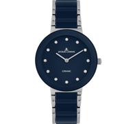 JACQUES LEMANS Mónaco - Reloj de pulsera para mujer (cerámica, circonitas, 34 mm, 10 ATM, correa de acero inoxidable)