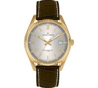 JACQUES LEMANS Reloj de hombre 'Colección Aniversario 50 años' Derby 40 mm 10 ATM fecha con correa de cuero 50-3 en diferentes variantes, Dorado Gris, Correa