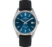 JACQUES LEMANS Reloj de mujer 'Colección Aniversario 50 años' Derby 34 mm 10 ATM fecha con correa de cuero 50-4 en diferentes variantes, plateado y azul