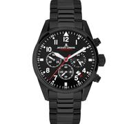 JACQUES LEMANS Reloj deportivo para hombre, cronógrafo, 42 mm, 10 ATM, con correa de piel o correa de metal, 42-2, Black Black Metal Band