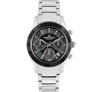 JACQUES LEMANS Venice 1-2151E - Reloj de pulsera para mujer (correa de metal, cronógrafo, piedras de Swarovski), Correa metálica/Negro