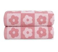 Jacquotha 2 Toallas de baño de Lujo a Cuadros Florales, Toallas Rosas para Mujeres y niñas, Cuerpo de Ducha de 27.5 x 55 Pulgadas, Bonita decoración para días de baño y Piscina, algodón