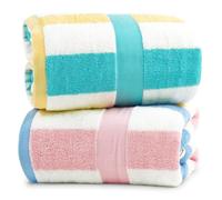 Jacquotha Juego de 2 Toallas de baño 100% algodón, Altamente absorbentes, a Rayas, para baño, Hotel, SPA, tamaño Grande, 55 x 27.5 Pulgadas (Rosa melocotón y Verde Azulado)
