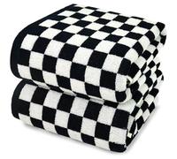 Jacquotha Juego de 2 Toallas de baño a Cuadros Blancos y Negros, 100% algodón, 69,85 x 139,7 cm, Suaves, absorbentes, de Secado rápido, para baño, Piscina, Playa, SPA