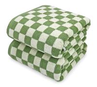 Jacquotha Juego de 2 Toallas de baño de algodón de Lujo, absorbentes, de Secado rápido, 520 g/m², decoración del hogar, Cuadros Verdes
