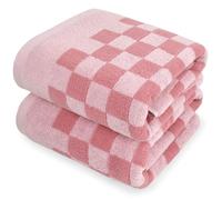 Jacquotha Juego de 2 Toallas de baño Suaves para baño, Playa, Piscina (Cuadros Rosas), Toallas de Ducha de algodón de Secado rápido, Lindas y Divertidas para Mujeres y niñas, 27.5 x 55 Pulgadas
