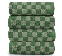 Jacquotha Juego de 4 Toallas de Mano Suaves, Juego de Toallas faciales a Cuadros Verdes para baño, Toallas de Cocina Decorativas de Secado rápido, 33 x 73 cm
