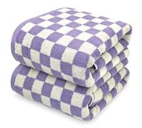 Jacquotha Paquete de 2 Toallas de Ducha Preciosas para baño de 69,85 x 139,7 cm, Secado rápido, Suaves y Ligeras, a Cuadros, Color Lila, algodón Absorbente de 520 g/m²