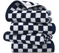 Jacquotha - Paquete de 4 Toallas de Mano a Cuadros Azul Marino para baño, costeras y neutrales, Toallas de algodón Ligeras y absorbentes para Hombres y Mujeres, Uso Relajado, 33 c 74 cm