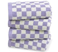 Jacquotha Toalla de Mano extrasuaves y absorbentes de 100% algodón para baño, habitación de Invitados y hogar, a Cuadros Lilas, 4 Unidades para Uso Diario