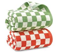 Jacquotha Toallas de baño a Cuadros para baño, Paquete de 2 Toallas de Ducha de 55 x 27.5 Pulgadas, súper absorbentes y de Secado rápido (Naranja y Verde)