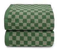 Jacquotha Toallas de baño Verdes para baño a Cuadros (54 x 28 Pulgadas), Toallas de Ducha de algodón Suave y Absorbente de 480 g/m², Paquete de 2 Toallas Grandes y Ligeras de Uso Diario