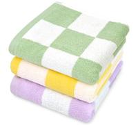 Jacquotha Toallas de mano de algodón para baño, 3 piezas, secado rápido, ligeras, suaves, para cocina, gimnasio, a cuadros, verde salvia, amarillo, lavanda, 13 x 28 pulgadas