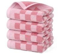 Jacquotha Toallas de Mano de algodón Suave en Color Rosa a Cuadros, Paquete de 4 Toallas Ligeras y absorbentes para secar Las Manos y Lavar la Cara, Regalos para Mujeres y niñas, 29 x 13 Pulgadas