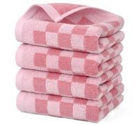 Jacquotha Toallas de Mano de algodón Suave en Color Rosa a Cuadros, Paquete de 4 Toallas Ligeras y absorbentes para secar Las Manos y Lavar la Cara, Regalos para Mujeres y niñas, 29 x 13 Pulgadas