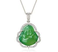 Jacruces Collar de Buda riendo para mujeres y hombres, colgante de cadena de Buda de jade rosa y verde con cadena chapada en oro de 18 quilates con circonita cúbica brillante, collar de la suerte,