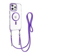 Jacyren Handykette Hülle für iPhone 15 Pro Max mit Band Halsband Lanyard (abnehmbar) Handyhülle zum Umhängen Kordel, magnetische Stoßfest Transparent Silikonhülle kompatibel mit Mag-Safe, Lila