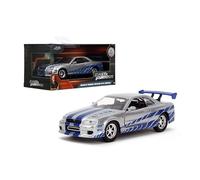 Jada 1:32 Brian's 1999 GT-R Silver/Blue Miniatura de Coche Nissan Skyline GTR R34 Brian Fast and Furious Escala 1/32, Color Gris/Azul (97184S)
