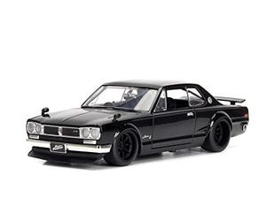 Jada 253203004 Toys Fast & Furious Brian's 1971 Nissan Skyline GT-R 2000 (C10) Coche Tuning Modelo a Escala 1:24 con alerón, Puertas Que se abren, capó y Maletero, Rueda Libre, Color Negro