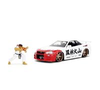 Jada -Coche Nissan Skyline GT-R 2022 con Figura del carismático Personaje de Street Fighter II, Ryu de 7cm para Fans y niños Mayores de 8 años. Escala 1:24 (253255071)