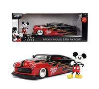 Jada Disney Vintage Mickey - Mercury 1951 - Juguetes de coche fundido a presión de Hollywood Rides - Diseño de llama - Figura de Mickey - Edición de coleccionista - Edad 8+ - Rojo/Negro