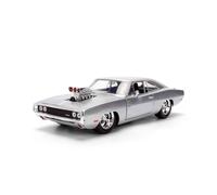 Jada Fast & Furious Dom's Dodge Charger 1970 1:24 Metal 19 cm, +8 Años | Silver Finish; edición 25 aniversario; motor expuesto; partes practicables; rueda libre
