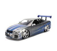 Jada Fast & Furious Nissan Skyline GT-R 2002 1:24 Metal 19 cm, +8 Años | Color Brush Finish; edición 25 aniversario; franjas azules; partes practicables; rueda libre