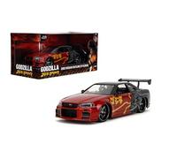 Jada Godzilla 2003 Nissan Skyline GTR R34 Escala 1:24 Fundición a Presión, Puertas correderas, Capó, Cofre, Neumáticos de Goma - Colectible para Adultos - Licencia Toho