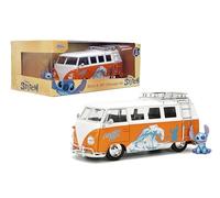 Jada Hollywood Rides Disney Stitch Volkswagen Bus - Modelo fundido a presión a escala 1:24 con puertas abiertas y figura de punto fundido a presión - Juguete para coleccionistas y