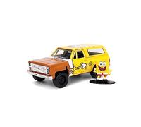 Jada JA31798 1:32 HWR-1980 Chevy K5 Blazer con Figura de Bob Esponja, Coche en Miniatura Coleccionable, Amarillo, Talla única