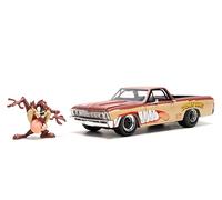Jada Looney Tunes 1:24 1967 Chevy El Camino - Coche fundido a presión y figura de diablo de Tasmania de 2.75 pulgadas, juguetes para niños y adultos